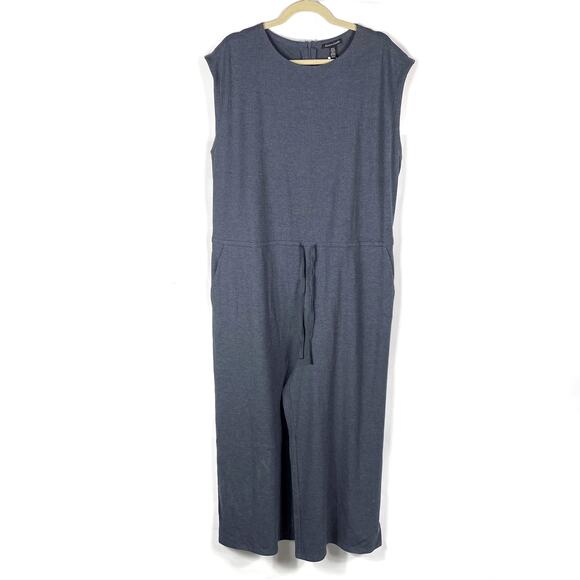 Eileen Fisher Cropped Jumpsuit Nocturne Gray Tencel Ribbed‎ Sleeveless Sz XL - Picture 4 of 11